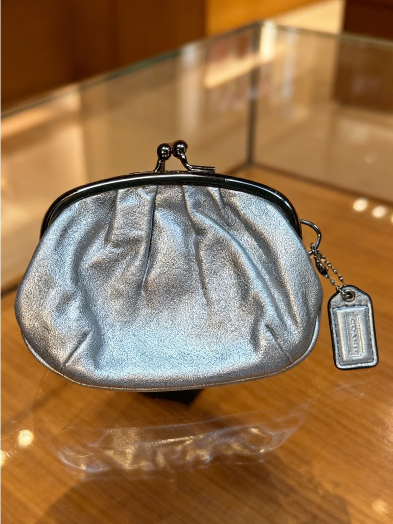 Coach Metallic Silver KissLock Coin Purse